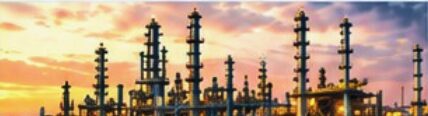 Oil and gas refinery at dusk
